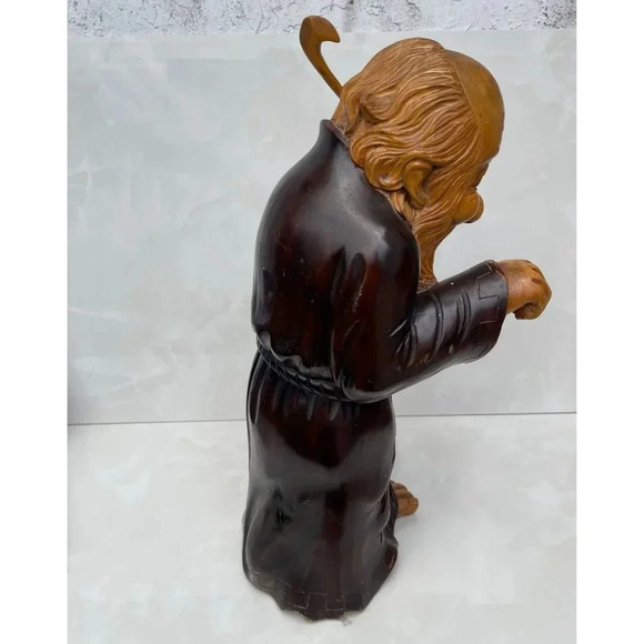 Wooden Hand Carved Monk Table Lamp Aldo Tura for Macabo Italy Midcentury 1950s - Picture 9 of 16